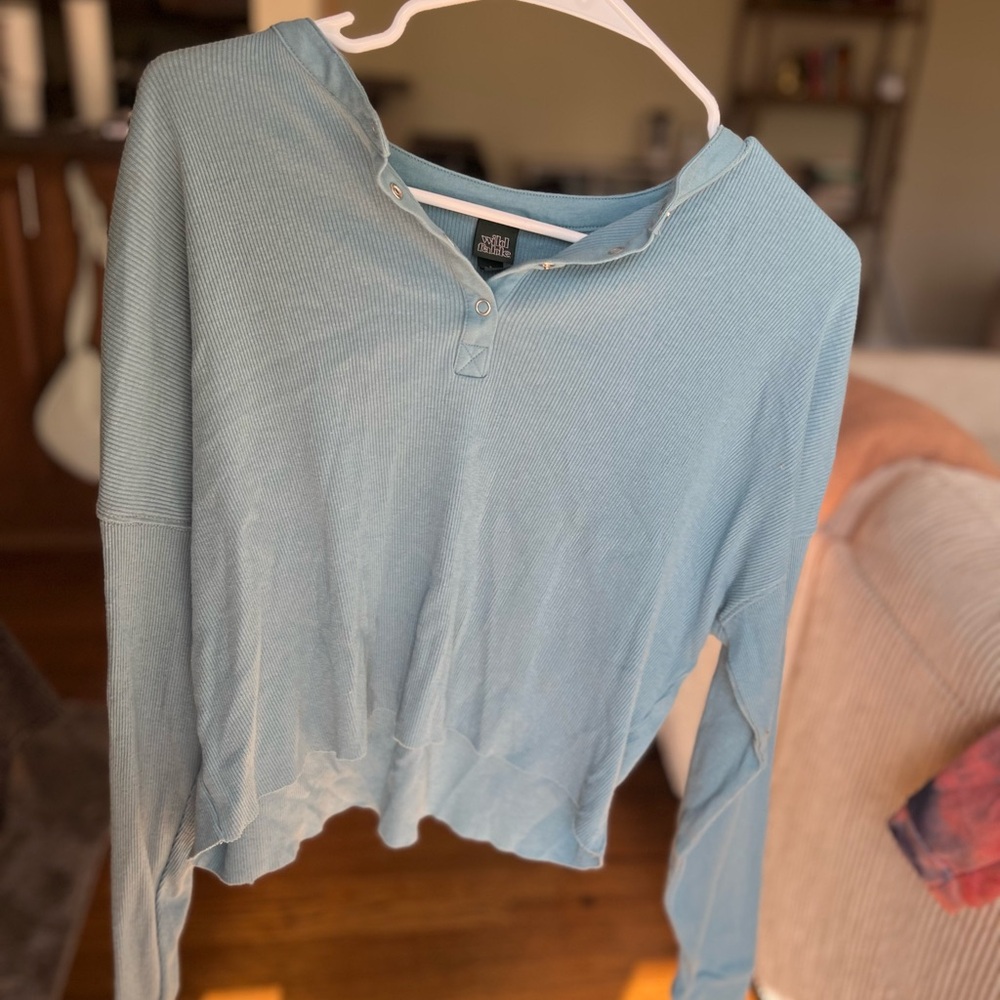 Wild Fable Blue Cropped Henley